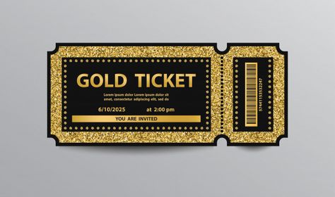 Luxury golden ticket template isolated P... | Premium Vector #Freepik #vector #gold #party #template #line Template Tiket, Golden Ticket Template, Gold Ticket, Cinema Party, Digital Graphics Art, Vip Card, Vip Pass, Ticket Design, Vip Tickets