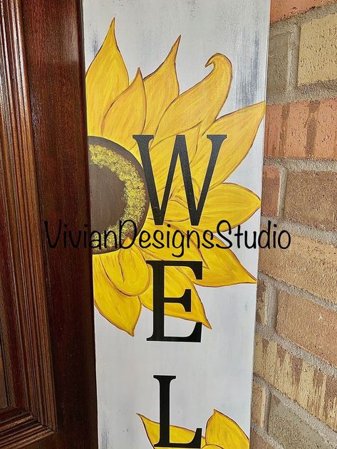 Summer Porch Leaner, Welcome Porch Leaner, Porch Leaner Sign, Sunflower Welcome Sign, Summer Wood Sign, Chalk Stencils, Welcome Porch Sign, Fall Pumpkin Centerpieces, Easy Fall Decor