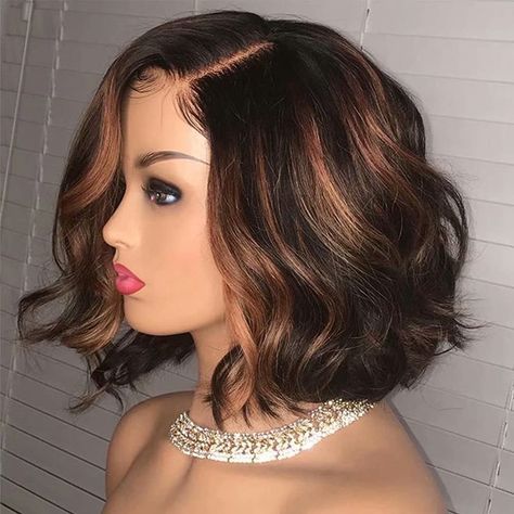 Highlight Bob, 16 Inch Hair, Color Castaño, Short Cut Wigs, Ombre Highlights, Human Hair Wigs Blonde, Raw Hair, Body Wave Wig, Short Bob Wigs