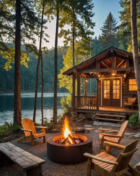 Unique Landscaping, Cottage Forest, Forest Beach, Christmas Colour Schemes, Log Cabin Living, Cabin Aesthetic, Lakeside Cabin, Getaway Cabins, Lake Cottage