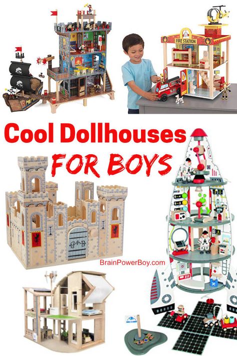 Looking for a dollhouse for boys? We found the coolest ones out there right now.  Try a fire station dollhouse, or maybe a castle or a space station. There are a lot of awesome choices! Click or tap to see them now. The make a great gift idea for boys. Dollhouse For Boys, Boys Dollhouse, Viking Castle, Superhero House, Boy Dollhouse, Doll House For Boys, House Barbie, Ikea Dollhouse, Large Dolls House