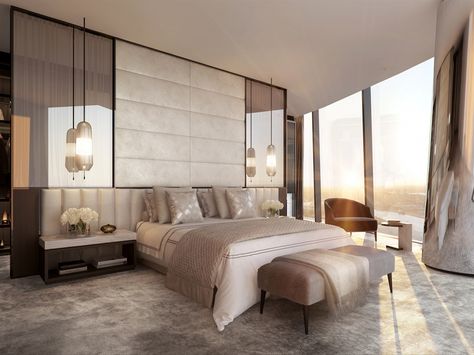 Meyer Davis — One Barangaroo Huge Bedrooms, Apartment Plans, Modern Bed, Home Room Design, Luxury Apartments, Luxurious Bedrooms, Penthouse, Bedroom Apartment, Bedroom Interior