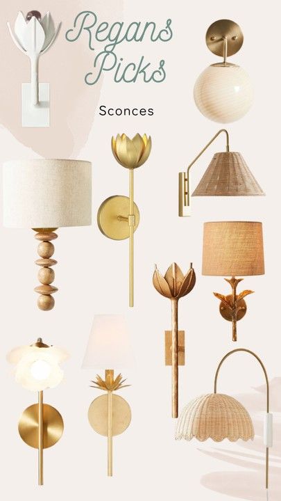 Boho Sconces Bedroom, Girly Wall Sconces, Brass Wall Sconces Living Room, Vintage Wall Sconces Hallway, Gold Mirror With Sconces, Dining Room Wall Sconces Lights, Wall Sconces Nursery, Gallery Wall Sconces Living Rooms, Flower Sconces Wall