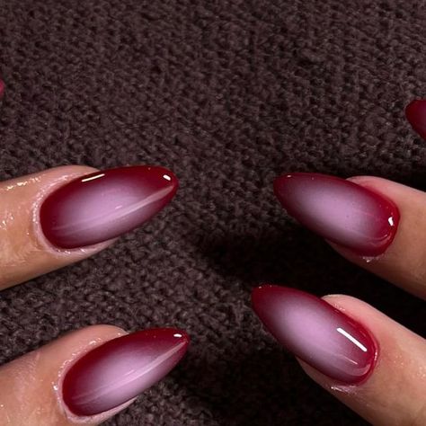 Almond Nails February 2024, Nails 2024 February, Red Wine Almond Nails, Red And Blue Aura Nails, Maroon Aura Nails, Winter Aura Nails, Nails For February 2024, Nails February 2024, Burgundy Aura Nails