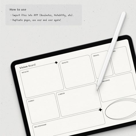Vision Board, Dream Board, Bucket List, Affirmation, Law of Attraction Digital Planner Template for Goodnotes on Ipad, Printable Letter PDF https://etsy.me/3Jyacu5 #black #visionboard #dreamboard #bucketlist #affirmation #lawofattraction #digitalplanner #goodnotesplan Planner Vision Board, Digital Planner Template, Planner Minimal, Vision Board Planner, Organizing Time, Planner Inserts Printable, Time Management Skills, Journal Template, Printable Letters