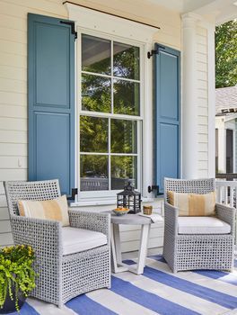 This South Carolina Cottage Showcases the Beauty and  Functionality of Adaptive Design French Door Shutters, Shutter Ideas, Multigenerational Living, Shutter Colors, Adaptive Design, Porch Sitting, Southern Living House Plans, House Of Turquoise, Southern Homes