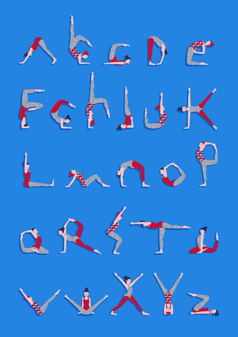 Rebeka Arce on Behance Yoga Alphabet, Montessori Crochet, Physical Education Lessons, Teaching Game, Typography Alphabet, Partner Yoga, Alphabetical Order, Pose Yoga, Alphabet Poster