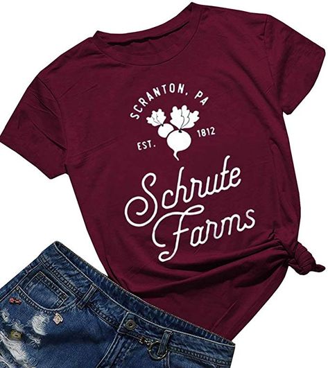 Amazon.com: The Office Shirt Women Scranton PA Schrute Farms Funny Graphic T Shirt Tops Tees Burgundy: Clothing Schrute Farms, Farm Tshirt, Scranton Pa, Office Shirt, The Office Shirts, Funny Prints, Funny Graphics, Teen Girls, Office Outfits