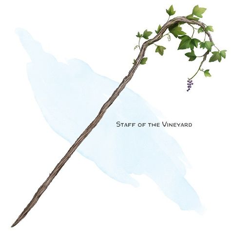 ⚔️ 𝗡𝗲𝘄 𝗶𝘁𝗲𝗺! Staff of the Vineyard Staff, uncommon (requires attunement by a cleric, druid, monk, or ranger) ___ This staff can be wielded as a magic quarterstaff. A clutch of up to 10 grapes hangs... Griffons Saddlebag, The Griffon's Saddlebag, Griffon's Saddlebag, Staff Magic, Dnd Wizard, Dnd Druid, The Hermit Tarot, Fantasy Map Making, Elf Druid