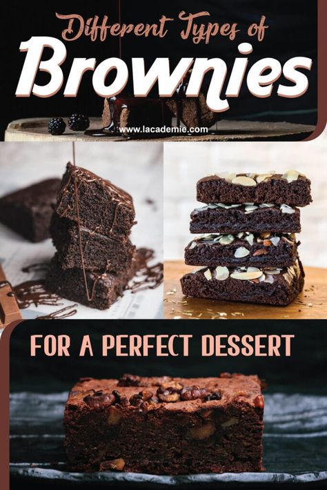 Types of Brownies Types Of Brownies, Chocolate Mint Brownies, Cream Cheese Brownies, Peppermint Brownies, Mint Brownies, Dark Chocolate Brownies, Chewy Brownies, Types Of Desserts, White Chocolate Cranberry