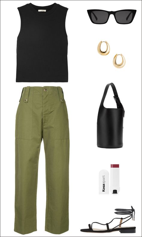 Khaki Linen Trousers Outfit, Green Pants Outfit Summer, Green Khaki Pants Outfit, Outfit Semiformal, Olive Green Pants Outfit, Emme Parsons, Green Khaki Pants, Khaki Pants Outfit, Green Pants Outfit