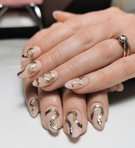 Tip Almond Nails, Snake Skin Nails, Classy Almond Nails, Vintage Nails, Almond Shape Nails, Almond Shape, Long Square Acrylic Nails, Nail Nail, Nails Desing