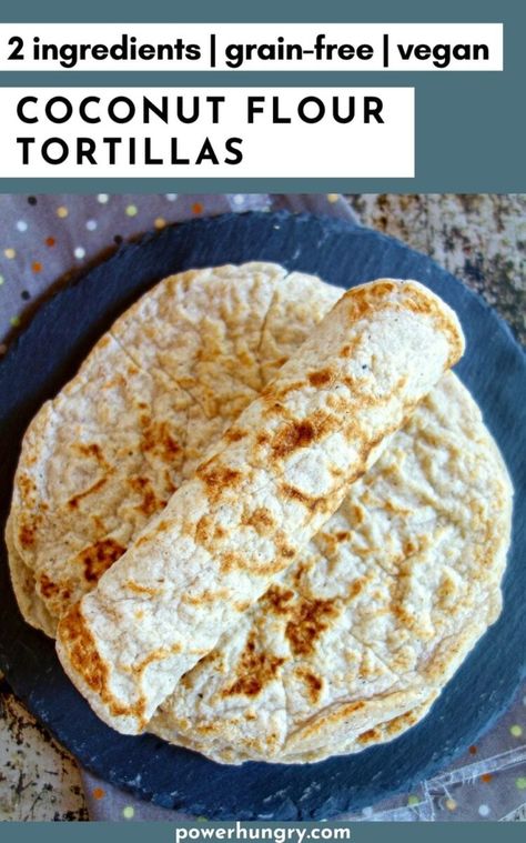 Easy 2 ingredient coconut flour tortillas! Soft, fluffy & flexible, they are also vegan, gain-free, gluten-free, Paleo, keto, oil-free, easy to make, only 68 calories & 3.1 net carbs each. #tortilla #bread #2ingredients #flatbread #lowcarb #lowcalorie #keto #paleo #coconutflour #psylliumhusk #eggfree #noeggs #dairyfree #oilfree #legumefree #grainfree #glutenfree #lowcarbbread #lowcarbtortilla #flatbread #ketotortilla #ketogenic #weightwatchers #wfpb #wfpbbread #grainfree #grainfreebread Flour Tortilla Recipe, Coconut Flour Tortillas, Low Carb Flatbread, Recipes With Flour Tortillas, Coconut Flour Recipes, Flatbread Recipe, Low Carb Low Fat Recipes, Flour Tortilla, Boiled Egg Diet Plan