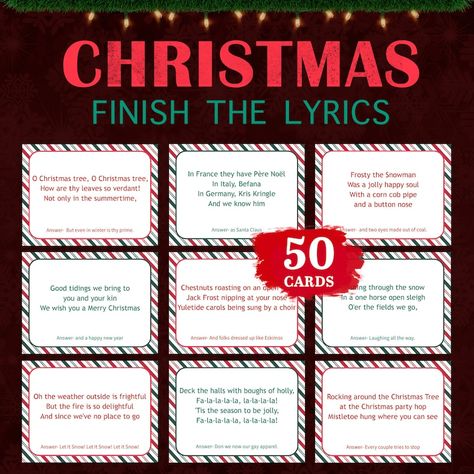 Christmas Carol Finish the Lyric Game Christmas Games Holiday - Etsy Finish The Lyrics Game, Group Activities For Adults, Christmas Carol Game, Christmas Gift Exchange Games, Christmas Charades, Finish The Lyrics, Adult Christmas Party, Christmas Scavenger Hunt, Printable Christmas Games