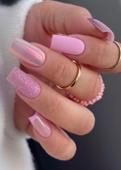 Pink Fall Nails Acrylic, Pink And Gray Nails Design, Princess Pink Nails, Nagel Pink, Ongles Rose Pastel, Pink Purple Nails, Sparkle Nail Designs, Flamingo Nails, Popular Nail Colors