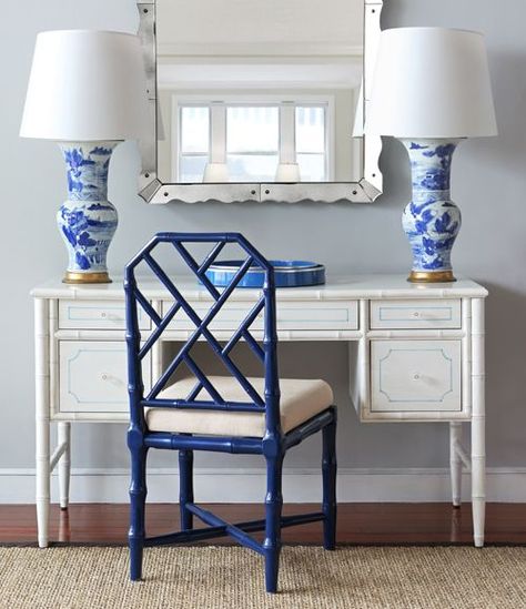 Blue and White Chinoiserie Chippendale Chairs, Painted Bamboo, Chinoiserie Decorating, Smart Tiles, Bungalow 5, Blue And White Chinoiserie, Blue White Decor, Bamboo Furniture, Chinoiserie Chic