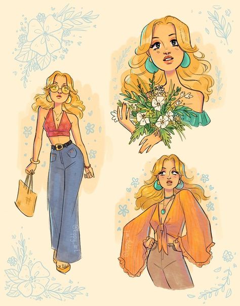 Golden Hour Sunset, 70s Girl, Retro Girl, Retro Girls, Fashion Sketch, Art Things, Arte Inspo, Arte Sketchbook, Character Inspo