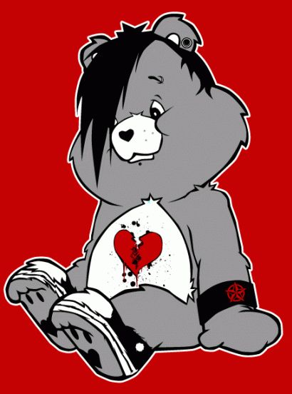 emo bear Emo Care Bear, Bear Sketch, Hello Kitty Printables, Care Bears Cousins, Bear Silhouette, Cute Bear Drawings, Bear Theme, Japanese Characters, Creepy Art