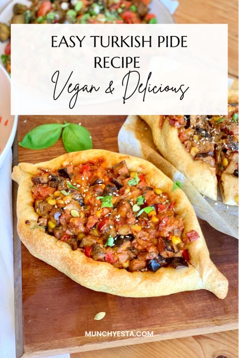 Easy Vegan Turkish Pide Recipe, vegan pizza Vegan Turkish Food, Lebanese Vegan Recipes, Vegan Middle Eastern Food, Vegan Turkish Recipes, Pide Recipe Turkish, Vegan Kibbeh, Vegan Tapas, Homemade Takeout, Pide Recipe