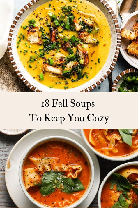 Cozy Soups For Fall, College Soup Recipes, Fall Dinner Soup Recipes, Harvest Soups Fall, Earthy Soup Recipes, Early Fall Soup Recipes, Savory Fall Soups, Healthy Autumn Soup, Fall Soup Ideas Easy Recipes