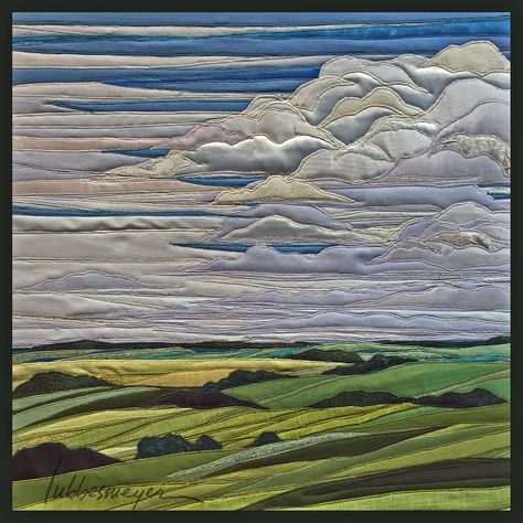 Fiber Art Landscapes, Quilted Landscapes, Cloud Quilt, Sky Quilt, Landscape Art Quilts, Quilting Designs Patterns, Landscape Quilt, Creative Textiles, Landscape Quilts