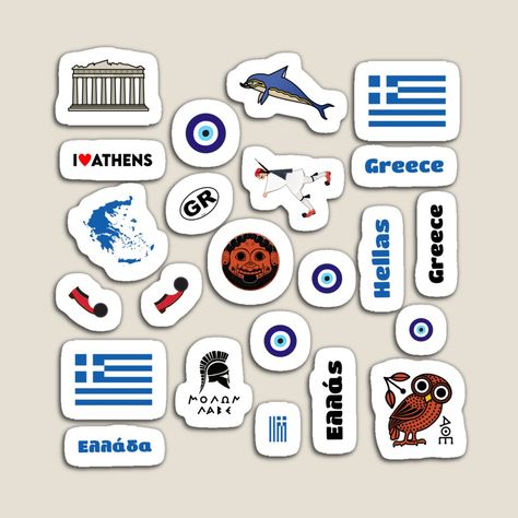 Get my art printed on awesome products. Support me at Redbubble #RBandME: https://www.redbubble.com/i/magnet/Greece-Souvenirs-Icons-Assortment-Sticker-Pack-by-PanosTsalig/65878564.TBCTK?asc=u Greece Stickers, Europe Scrapbook, Greece Souvenirs, Travel Journal Scrapbook, Scrapbook Printing, Journaling Inspiration, Stickers Journal, Print Outs, Journal Scrapbook