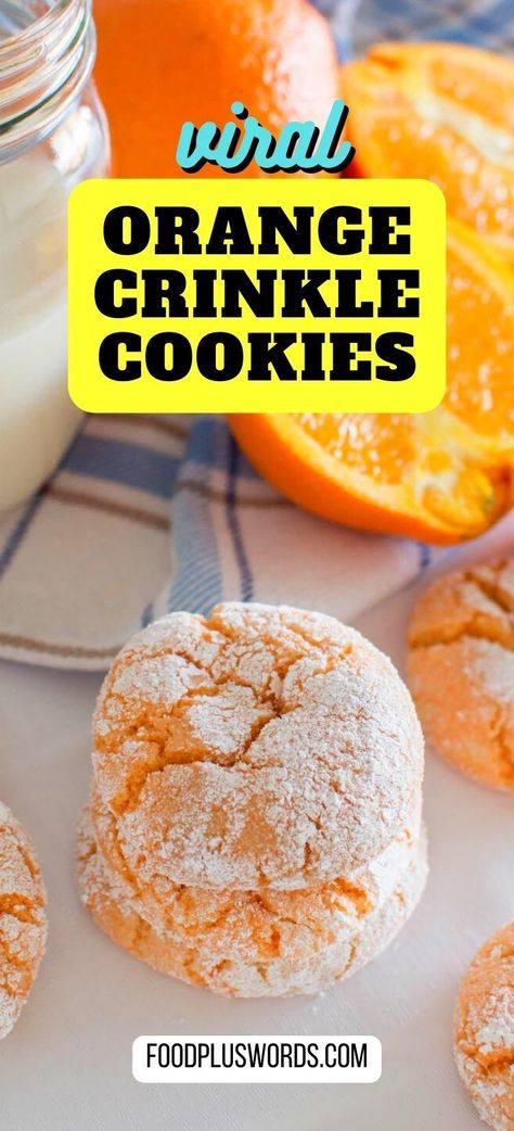 This orange crinkle cookies recipe is one that you're going to want to try. They're soft, delicious and perfect for the holidays! Plus, they're insanely easy to make - just a few simple ingredients and you'll be ready to go. 2 Ingredient Crinkle Cookies, Orange Cake Cookies, Orange Crinkle Cookies Recipe, Orange Cake Mix Cookies Recipes, Orange Drop Cookies Recipes, Orange Cookies Recipes, Orange Crinkle Cookies, Orange Recipes Easy, Crinkle Cookies Cake Mix