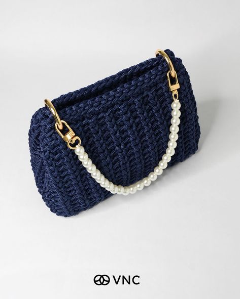 Ready to go bb.❤️ Vibes of love🥰 Designed and 100% handmade by VNC #crochet #handmadegifts #fashion #accessories #sustainability #artwork #yarn #darkblue #pink #packaging #handbag #pearlaccessories #pearls #uniquestyle #uniquejewelry Sustainability Artwork, Pink Packaging, Crochet Handbag, Pearl Accessories, Steel Gifts, Rope Bag, Crochet Bags Purses, Crochet Basket, Bag Packaging