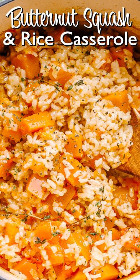 Casseroles With Butternut Squash, Butternut Squash With Rice, Butternut Squash And Rice Recipes, Rice Butternut Squash Recipes, Butternut Squash And Cabbage Recipes, Butternut Squash Rice Recipes, Vegan Butternut Squash Casserole Recipes, Rice Casseroles For A Crowd, Butternut Squash Dishes