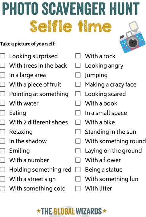 Selfie Game Ideas, Diy Scavenger Hunt For Kids, Photo Scavenger Hunt Ideas, Outdoor Scavenger Hunt For Kids, Picture Scavenger Hunt, Backyard Scavenger Hunt, Selfie Scavenger Hunt, Scavenger Hunt Ideas For Kids, Picture Scavenger Hunts