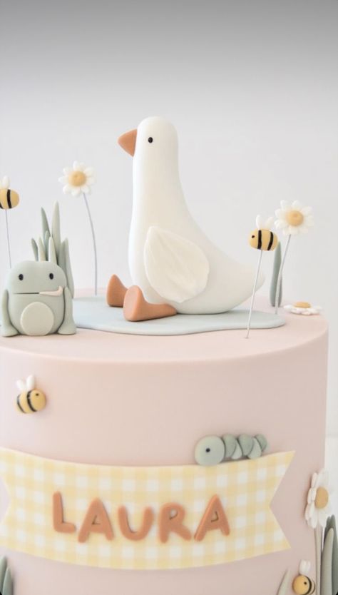 Duckling Cake Ideas, Goose Cake Topper, Duck Duck Goose Birthday Party, Silly Goose Cake, One Silly Goose Birthday Cake, Duck Cakes Birthday, Goose Birthday Cake, Duck Theme Cake, Goose Cake