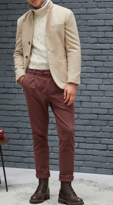 Maroon Pants Outfit Men, Mens Khaki Outfit, Pattern Shirt Outfit, Tan Pants Men, Maroon Pants Outfit, Fall Wedding Attire, Aesthetics Photos, Eras Concert, Burgundy Trousers