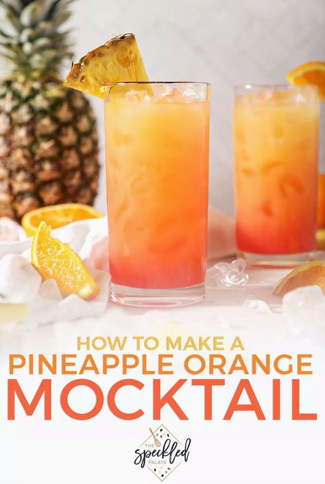 Try this delightful mocktail that reimagines the classic Tequila Sunrise without the alcohol. The Sweet Sunrise blends orange and pineapple juices, leaving out the tequila and adding a hint of orange bitters for a refreshing twist. This vibrant pineapple and orange beverage is ideal for gatherings or enjoying whenever you please. Perfect for easy entertaining and brought to you by Speckled Palate. Orange Alcoholic Drinks, Pineapple Mocktails, Applesauce Granola, Orange Beverage, Orange Mocktail, Orange Bitters, Dry January, Tequila Sunrise, Nutritious Recipes