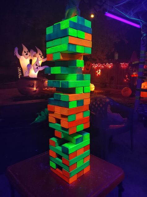 Glow In The Dark Jenga, Backyard Jenga, Giant Jenga, Glow Party, Halloween Games, 15th Birthday, Deep Dish, Backyard Decor, Summer 2023