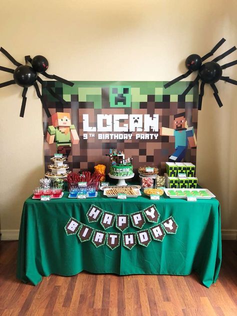 Minecraft Birthday Party Ideas | Photo 18 of 18 Minecraft Party Activities, Minecraft Birthday Decorations, Minecraft Party Supplies, Minecraft Birthday Party Ideas, Diy Minecraft Birthday Party, Minecraft Party Decorations, Minecraft Birthday Cake, Minecraft Theme, Birthday Dessert