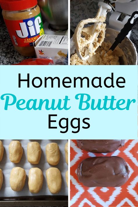 A homemade peanut butter egg recipe passed down through at least three generations. My grandmother made peanut butter eggs every year for Easter. This Easter tradition was then passed on to my mom and I! Now you can make your own homemade peanut butter eggs with this Easter dessert recipe. #easterdessert #peanutbuttereggs #homemadedessert #peanutbuttereggrecipe Easter Egg Peanut Butter Cups, Reeces Eggs Recipes, Peanut Butter Eggs Recipe 3 Ingredients, Easter Eggs Peanut Butter, Home Made Reeses Peanut Butter Eggs, Creamy Peanut Butter Eggs, Amish Peanut Butter Easter Eggs, Peanut Butter Eggs With Marshmallow Fluff, Peanut Butter Eggs With Cream Cheese