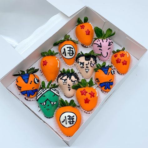 Chocolate Covered Strawberries on Instagram: “Dragon Ball Z Theme🐉🍓 • I love detailed sets! Place an order today for custom strawberries 😄 • • • Inspo: @ediblebykatia & @strawdebbies…” Dragon Ball Z Chocolate Strawberries, Naruto Strawberries, Birthday Strawberries Chocolate Covered For Men, Pokemon Chocolate Covered Strawberries, Anime Chocolate Covered Strawberries, Dragon Ball Z Strawberries, Birthday Theme Chocolate Covered Strawberries, Batman Strawberries, Chocolate Covered Strawberries For Men