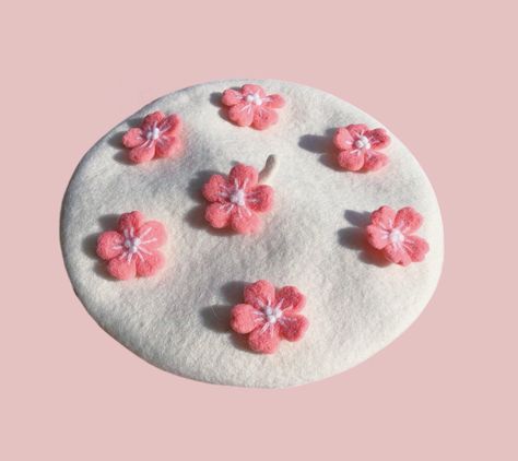 Carefully hand-sewn and crafted, this beret is made of a soft wool that can keep you comfortable. This beret will undoubtedly highlight you and give you confidence!  size is about 50.0 - 60.0 cm. Dry clean only. Find me on instagram: Chubby__bubble__ Cute Beret, Kawaii Y2k, Floral Fairy, French Beret, Cute Beanies, Floral Hat, Wool Berets, Style Japonais, Beret Hat