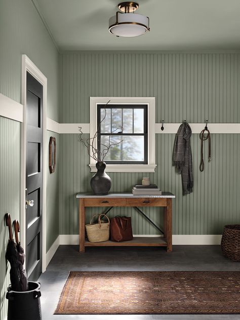 Color of the Month January 2021: Evergreen Fog | Tinted Sherwin Williams Evergreen Fog Living Room, Evergreen Fog Ceiling, Mountain Cabin Paint Colors Interior, Evergreen Fog Hallway, Evergreen Fog Office, Evergreen Fog Coordinating Colors, Evergreen Fog Color Palette, Evergreen Fog Paint, Kentucky Farmhouse