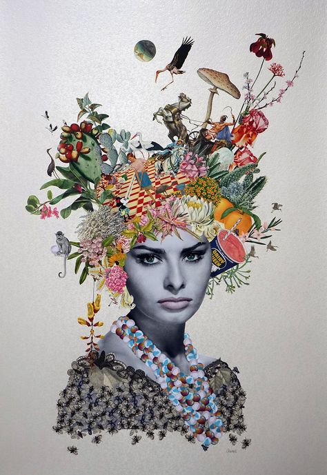 Kollage Konst, Collage Portrait, Art Du Collage, Collage Kunst, Flowers In Her Hair, Collage Art Projects, Flower Collage, Magazine Collage, Hur Man Målar