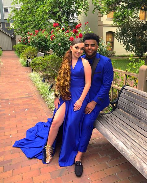 Check out @simonelovee ❤️ Prom Tuxedo Black, Royal Blue Prom Couple, Blue Prom Tuxedo, Blue Prom Couple, Royal Blue Outfits, Prom Goals, Homecoming Suits, Royal Blue Prom