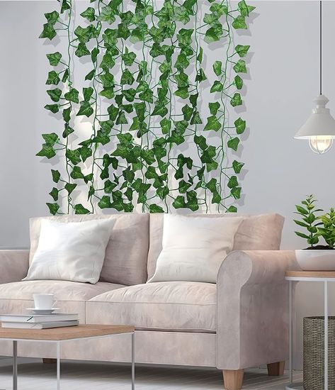 RECUTMS 84 FT Artificial Ivy Fake Greenery Leaf Garland Plants Vine Foliage Flowers Hanging for W... Hanging Plants Indoor Bedroom, Fake Greenery, Plant Display Ideas, Indoor Plant Wall, Office Wall Decoration, Flowers Hanging, Artificial Plant Wall, Plant Wall Decor, Hanging Plant Wall