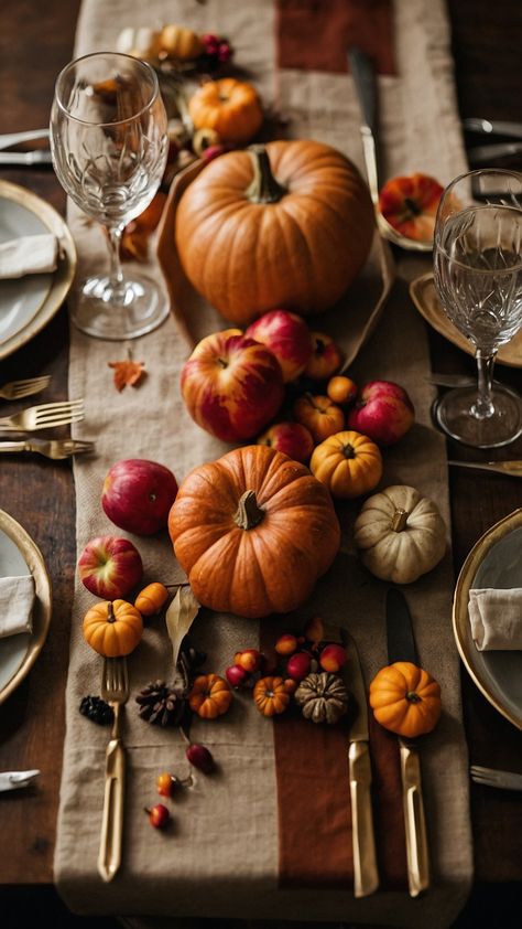 Create a cozy and inviting atmosphere for your autumn dinner guests with these fall table settings ideas Whether youre planning a rustic wedding or simply decorating your round table for a casual autumn dinner these elegant decor tips will inspire you From Dollar Tree autumn dining room decor to beautiful and casual settings get ready to elevate your fall dining experience Fall Dinner Decor, Autumn Dining Table, Autumn Table Settings, Autumn Dining Room, Fall Table Decor Ideas, Table Settings Ideas, Fall Dining Table, Autumn Dinner, Fall Dining Room