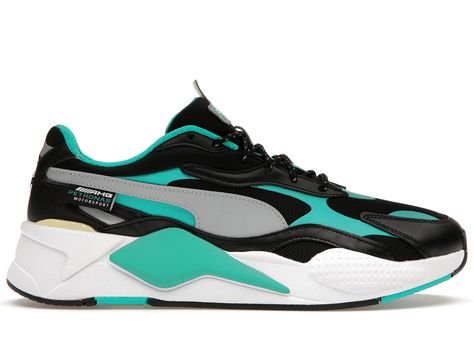 Men's Puma RSX 3 Mercedes AMG Petronas Sneakers in Black/Spectra Green/White Puma Rsx, Mercedes Amg Petronas, Puma Rs-x, Amg Petronas, Hot Sneakers, Mercedes Amg, Adidas Yeezy, Jordan Retro, Trading Cards