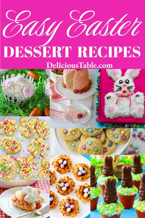 These Easter dessert recipes are delicious and downright adorable for Sunday dinner after church. Choose from bright and happy cupcakes, a bunny cake, a fruit pie, and more. Because everyone always remembers dessert. There are recipes for  Easter Cookies, a Bunny Cake, Coconut Macaroons, Raspberry Scones, Lemon Bars, Strawberry Cake, Easter Bunny Butt Cupcakes, Lemon Buttercream Frosting, Peach Cheesecake, and more! Cupcakes Coconut, Easter Dessert Ideas, Shot Glass Desserts, Easy Easter Recipes, Peach Cheesecake, Raspberry Scones, Cake Coconut, Cake Easter, Fast Desserts