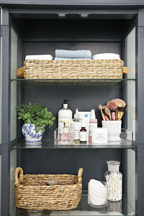 IHeart Organizing: Before  After: From Tired Cabinet to Bathroom Storage Organize Shelves, Bathroom Accessories Ideas, Bathroom Organization Shelves, Organization Shelves, Bathroom Cabinets Diy, Open Bathroom, Space Saving Bathroom, Modern Bathroom Accessories, Bathroom Cabinet Organization