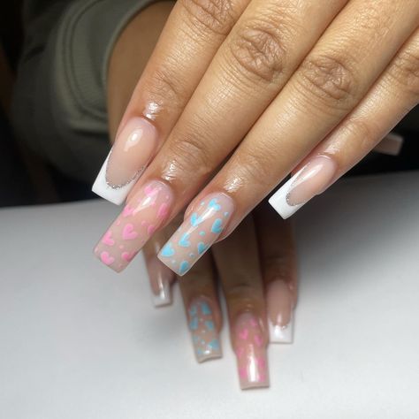 Gender Reveal🥺🩷🩵 • • Book this set: ‘Acrylic+ Tier3 Nail Art’ Link in bio to book📲 If viewing follow @phia.beautylounge Looking for a nail tech that cares about your nail health? Is flexible with appointments? DM to find out more or click the link in my bio to book in💕 #coventrynailtech #rugbynails #westmidlandsnailtech #birminghamnails #naturalnail #gelnails #frenchtip #taperedsquare #fullsetacrylics #freestyleacrylics #smileline Nails Acrylic Gender Reveal, Gender Reveal Nails Neutral, Gender Reveal Nails, Smile Lines, Nail Health, Nail Tech, Natural Nails, Gender Reveal, Nail Inspo