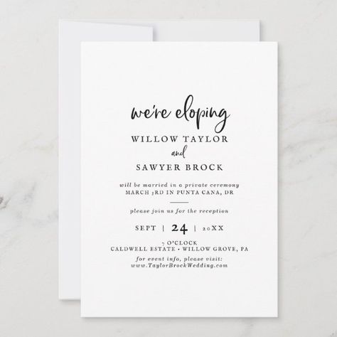 Rustic Script Elopement Reception Invitation Were Eloping Reception Invitations, We're Eloping Announcement, Elopement Party Receptions, We Eloped Reception Invitations, Post Elopement Reception, Post Elopement Party, Rooftop Reception, Realistic Wedding, Minimal Bohemian