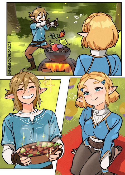 🐍SNEGOVSKI💙💛 on Twitter: "I always liked the way Link cooks. Zelda likes it too... 😊 https://t.co/EhXsU9rhFu" / Twitter Zelda Funny, Link Zelda, Zelda Art, Legend Of Zelda Breath, Zelda Breath, Twilight Princess, Breath Of The Wild, The Legend Of Zelda, Legend Of Zelda