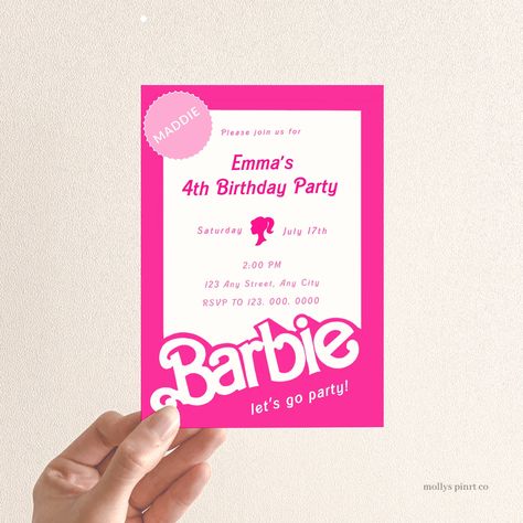 Hot Pink Birthday Party, Barbie Invitation, Pink Birthday Party Invitations, Doll Birthday Party, Barbie Invitations, Hot Pink Birthday, Pink Birthday Party, Music Worksheets, Barbie Theme